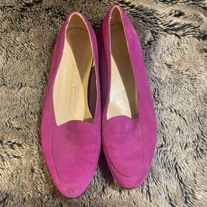 Salvatore Ferragamo Magenta Suede Slip On Loafers, size 8.5 B
